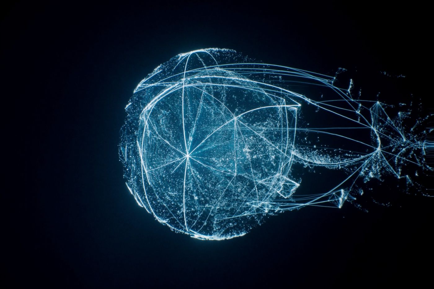 Visualización abstracta de conectividad segura en cian.